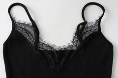 LIZAKOSHT  -  Women Sexy Solid Lace Patchwork Ribbed Camisole Bodycon Mini Dress V Neck Spaghetti Straps Backless Slim Wrap Hip Party Clubwear