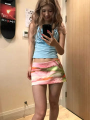 LIZAKOSHT  -  Y2k Aesthetic Mini A-Line Skirt Pink Printing Streetwear Saldas Mujer Moda 2024 Harajuku Zipper Grunge Skirts Women Summer Saia