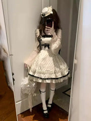 LIZAKOSHT  -  Summer Kawaii Polka Dot 2-piece Set Women Bow Cute Mini Dress + Solid Short Cardigan Daily Elegant Lolita Dress Sets New