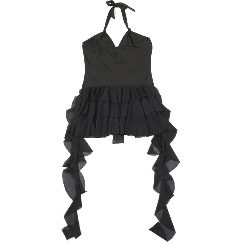 LIZAKOSHT  -  New Arrivals Black Halter V-neck Ruffles Tassels Trim Lace Up High Waisted Fashion Sexy Women's Jumpsuits Shorts Party Wear