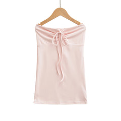 LIZAKOSHT  -  6 colors Summer Sexy Bow Lacing up Drawstring Collar Strapless Camis Women Elastic Back Tank Top Camisoles Skinny Vest Tee Gray