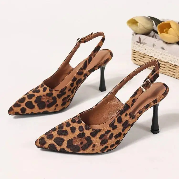 LIZAKOSHT  -  Sexy Stiletto Heels Red Pointed Toe Office Women Shoes Leopard Print Women's Sandals