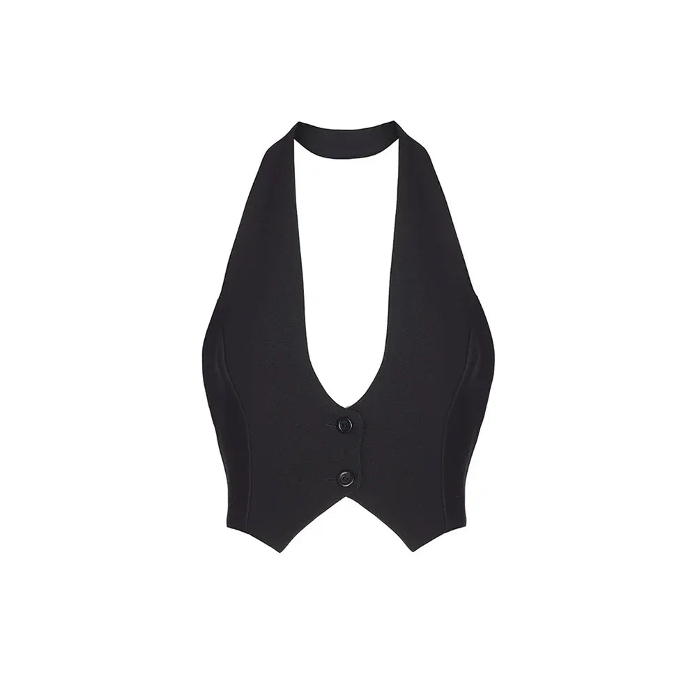 LIZAKOSHT  -  Summer New Women's Backless Neck Hanging Vest Solid Color Lace Up Hot Girl Sleeveless Tanks Top Female Fashion Camis
