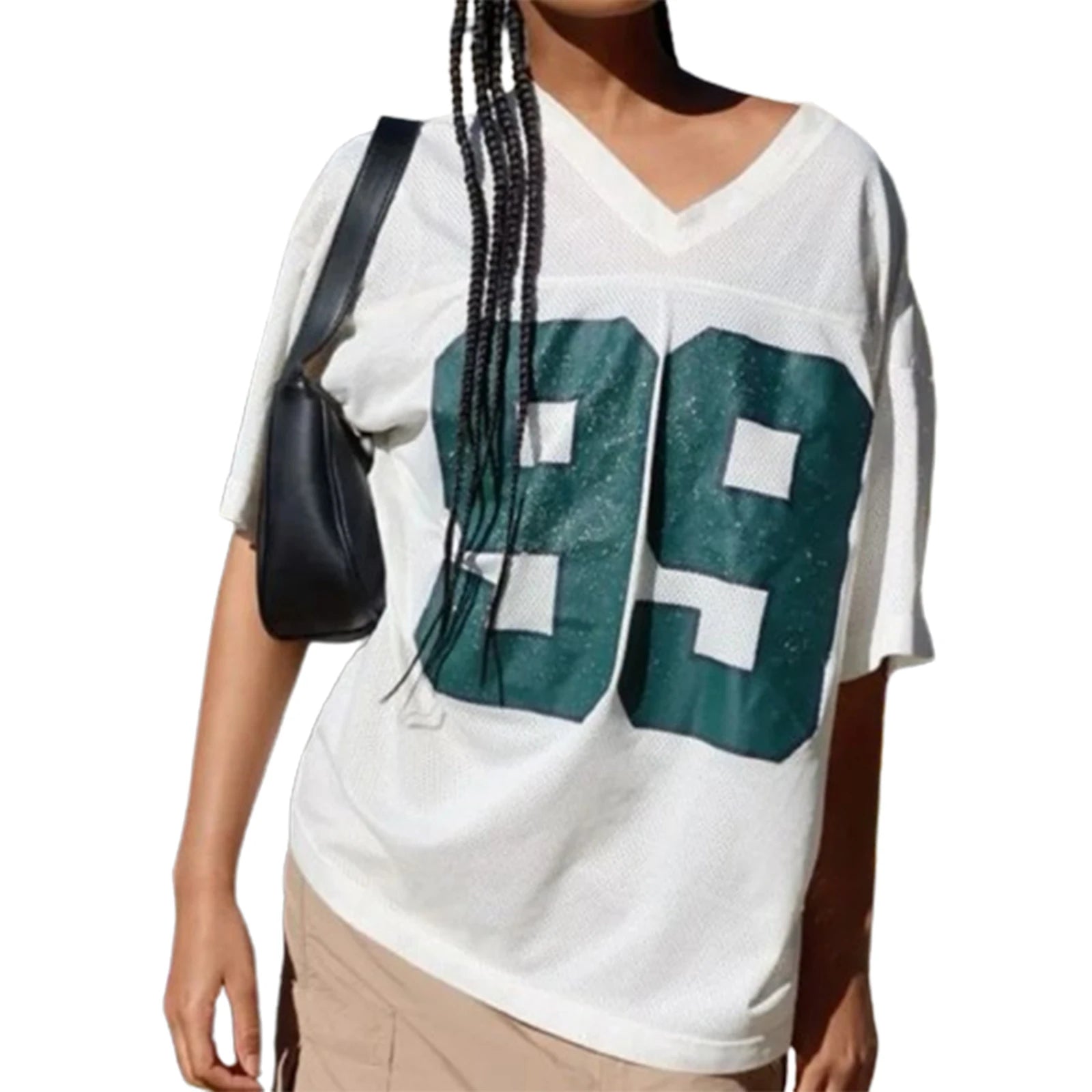 LIZAKOSHT  -  Women T-shirts Short Sleeve V Neck Contrasting Fashion Numbers Print Summer Oversized Pullover Tops Streetwear for Casual Daily
