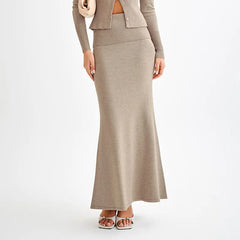 LIZAKOSHT  -  New Temperament Commuting High-end Knitted Skirt Solid Color Long Fashion Flip-waisted Skirt Women