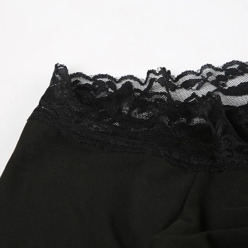 LIZAKOSHT  -  Sweetown Slim Black Lace Trim Playsuit Women Sexy Comfortable Long Sleeve Classical Rompers 2024s New Chic