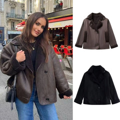 LIZAKOSHT  -  Women's Casual Fashion Comfortable Jacket 2025 Spring European and American Style Lapel Loose Fur Integrated Warm Jacket