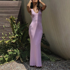 LIZAKOSHT  -  Knitted Elegant Women Long Backless Wrap Sexy Club Evening Party Dress Beach Party Summer Holiday Fashion Dress