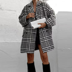 LIZAKOSHT  -  Elegant Turn-down Collar Woolen Jacket Women Coat Fall Double Breasted Commuter Top Cardigan Winter Houndstooth Print Outerwears