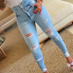 LIZAKOSHT  -  Y2K Womens High Waist Denim Pants Spring Autumn High Elasticity Slimming Piercing Small Leg Pants