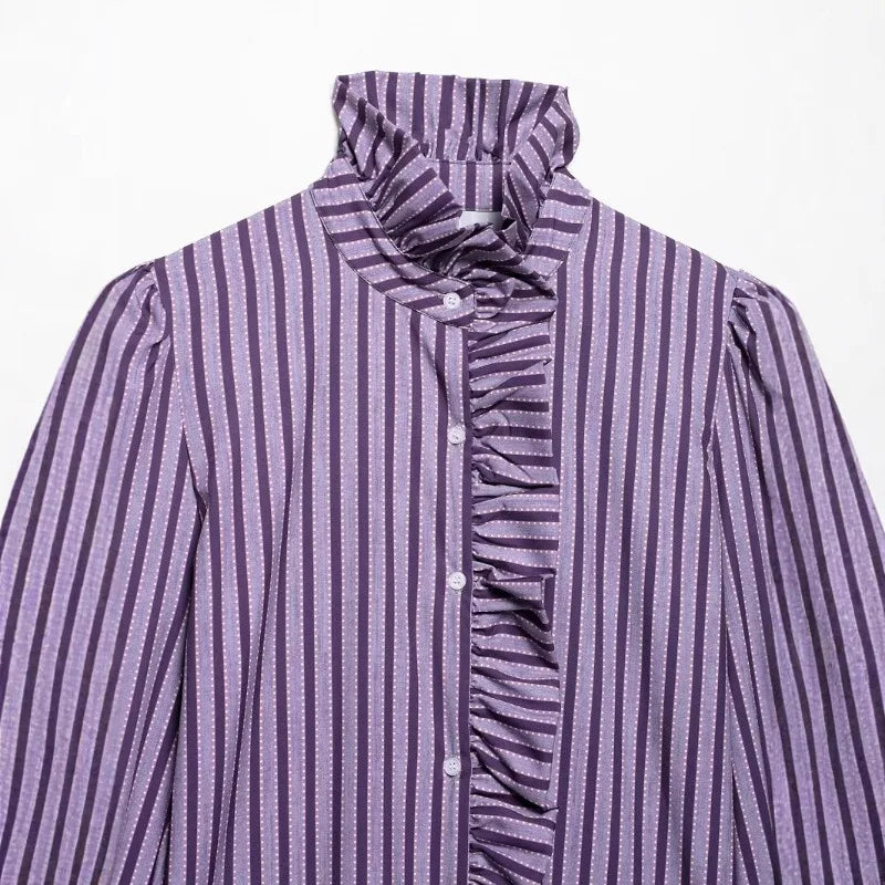 LIZAKOSHT  -  Women Vintage Ruffles Shirt Blouse Spring New Women Fashion Simple Casual Long Sleeve Shirt with Wood Ear Blouse Female Tops