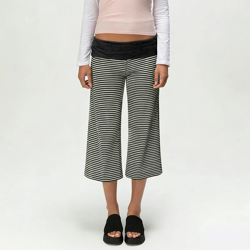 LIZAKOSHT  -  Women's Y2k Fold Over Loungewear Capris Wide Leg Cropped Flowy Gaucho Pants Comfy Casual Yoga Coluttes Pajama Bottoms