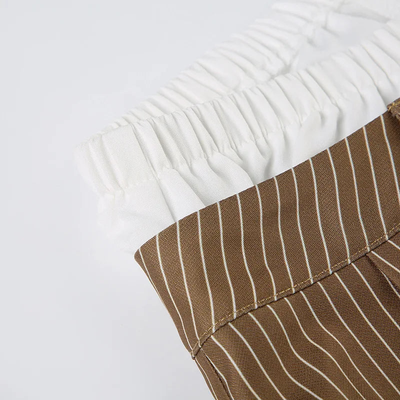 LIZAKOSHT  -  Summer New Cross Border Waist Patch Stripe Casual Pants Simple Drape Contrast Straight Suit Pants
