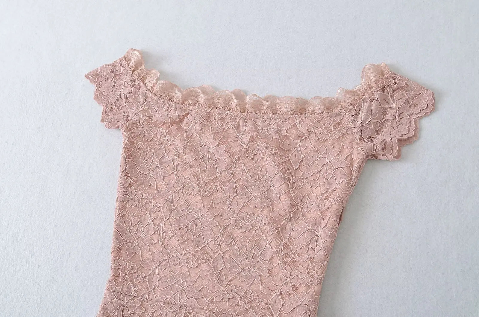 LIZAKOSHT  -  Pure Desire Style Sexy One-word Collar Slim-fit Lace Hollow Waist Hip Skirt Short Sleeve Dress Short Skirt Women's Clothing