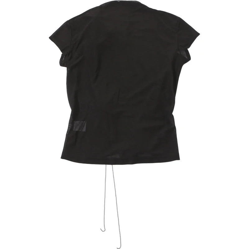 LIZAKOSHT  -  Vintage Sexy Single Breasted 3D Flower See-through Half High Collar Short-sleeved T Shirt Party Street Casual Slim Fit Tops