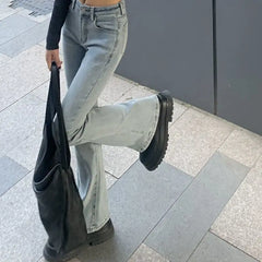LIZAKOSHT -  Women's Elastic Slim Denim Flare Boot Cut Pants Female Lady Vintage High Waist Trumpet Full Length Jeans Streetwear for Women