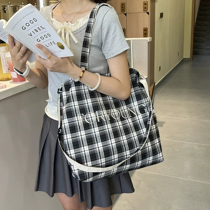 LIZAKOSHT  -  Women's Checkered Shoulder Bag Student Plaid Crossbody Bags Versatile Large Capacity Handbag