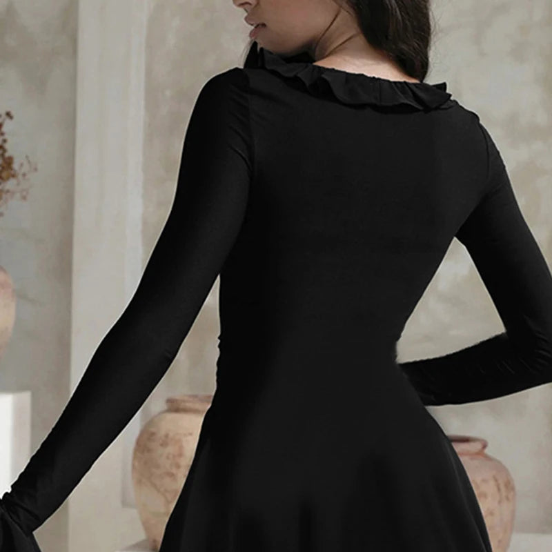 LIZAKOSHT  -  Spring Autumn Deep V Neck Flare Sleeve A-line Mini Dress New Fashion Slimming Chic Birthday Party Lady Night Out Vestidos