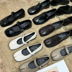 LIZAKOSHT  -  New Mary Jane Women Flat Split Toe Shoes, Microfiber Leather Comfortable  Slip-on  Sandals, Woman Soft Soled Loafers Shoes