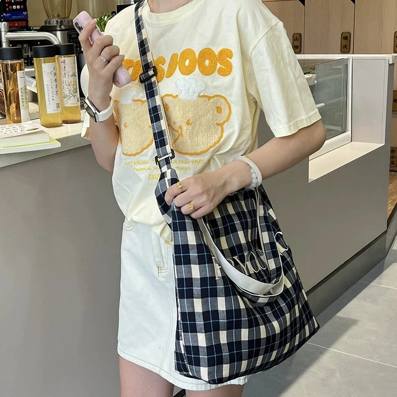 LIZAKOSHT  -  Women's Checkered Shoulder Bag Student Plaid Crossbody Bags Versatile Large Capacity Handbag