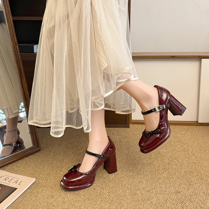 LIZAKOSHT  -  Platform Height Increase Women Mary Jane Shoes Ladies Elegant Thick Heel Dress Pumps Spring Ladies Leather Shoes