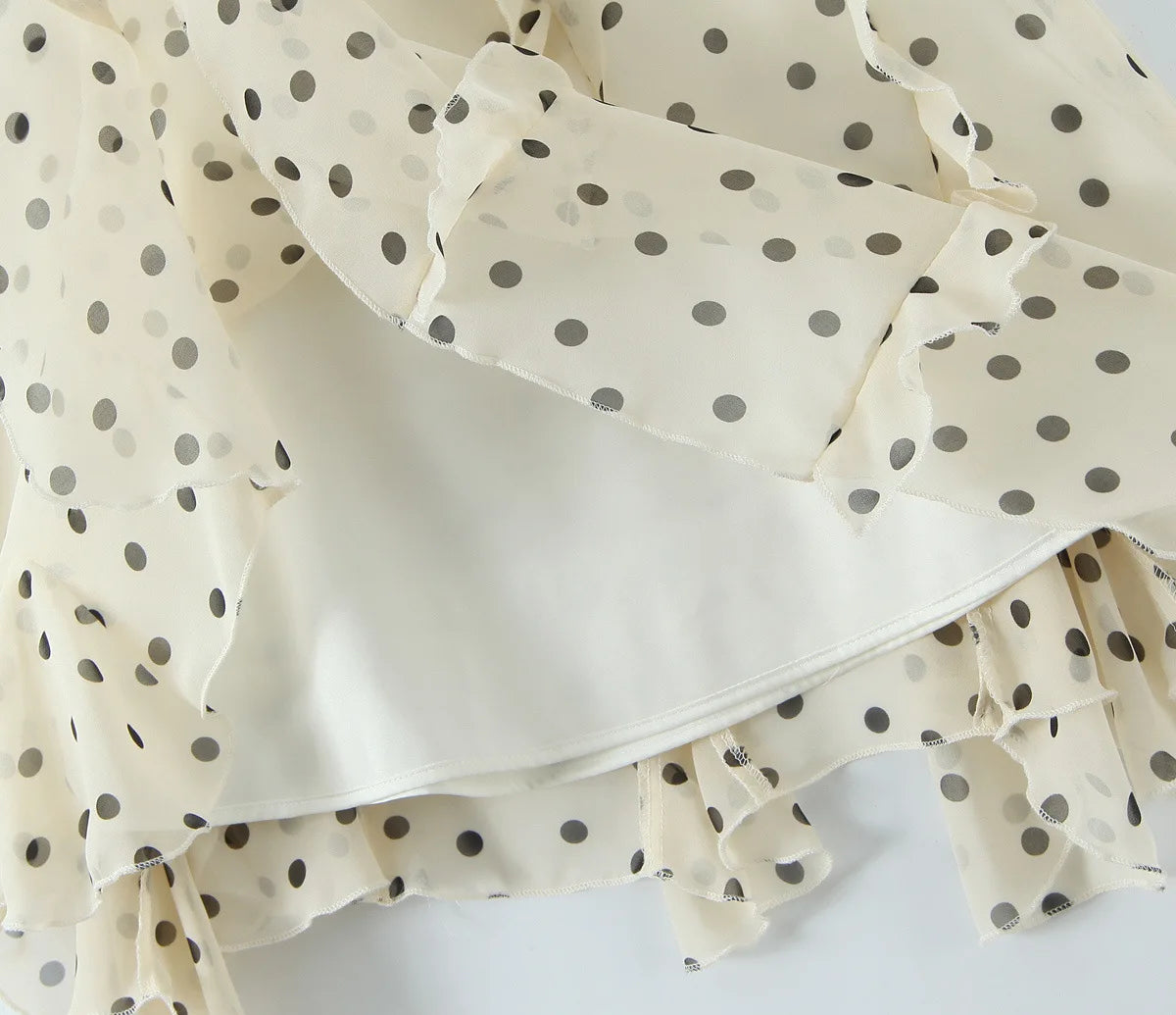 LIZAKOSHT  -  New Women's Irregular Skirt Ruffle Edge Apricot Polka Dot Skirt