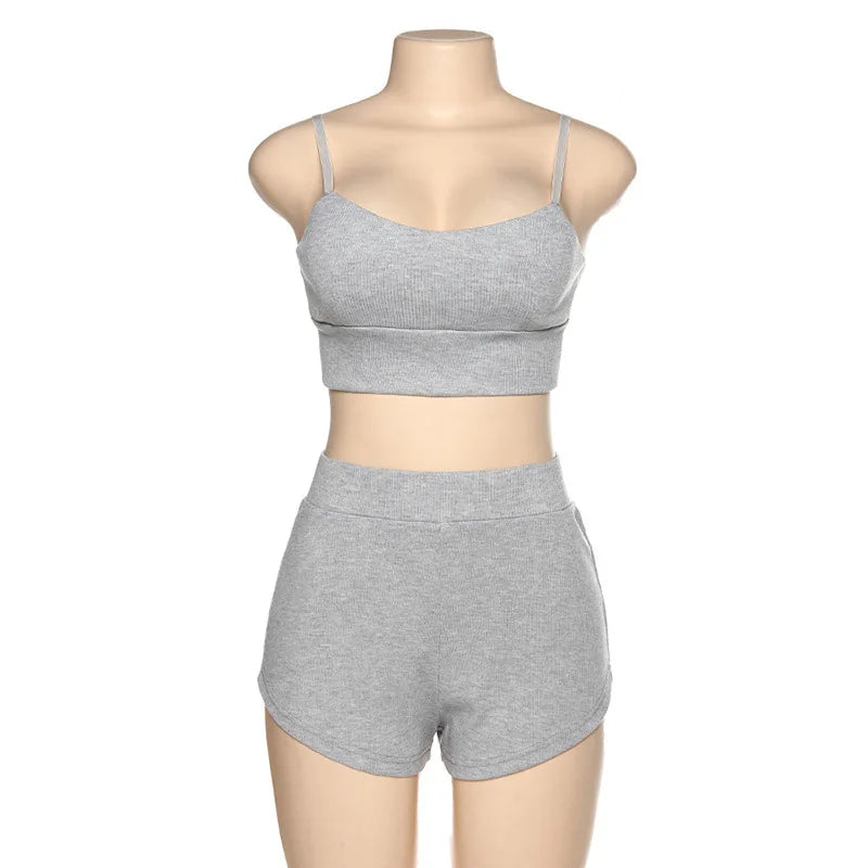 LIZAKOSHT  -  Casual Summer Shorts Woman High Waist Stretch Sport Shorts Quick Drying Crop Top Slim Fit Strap Top Yoga Fitness Suits
