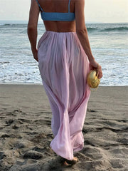 LIZAKOSHT  -  Casual Beach Holiday Long Skirt Women's Mesh Pleated High Waist Solid Elegant Patchwork Summer Maxi Skirt Female Clothes