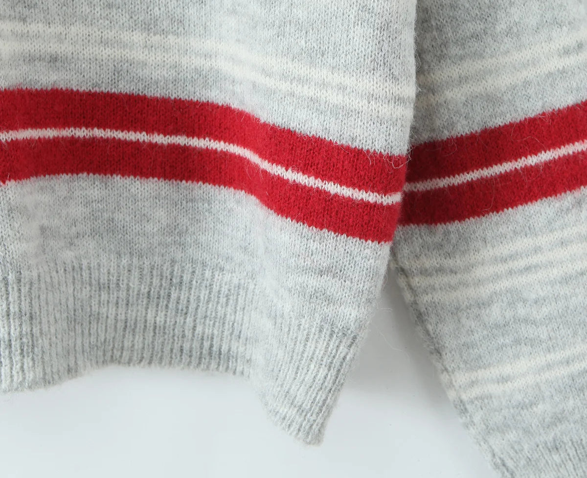 LIZAKOSHT  -  Fashion Knitted Striped Sweater Women 2025 New Autumn Vintage Loose Turndown Collar Pullover Casual Buttons Up Elegant Knitwear