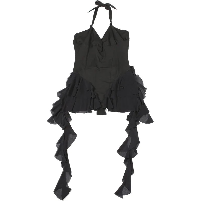 LIZAKOSHT  -  Hot Sexy Halter Deep V-neck Backless Ruffle Tassel Black Playsuits Women Skinny Club High Street One Piece Romper 2025