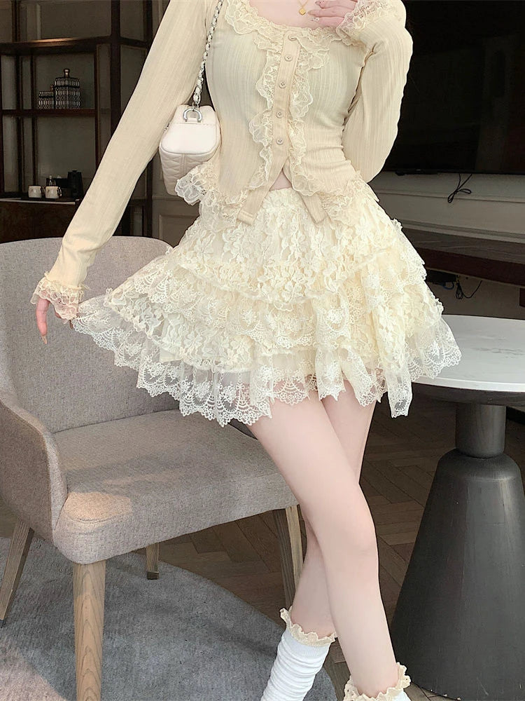 LIZAKOSHT  -  Embroidery Flower Gauze Y2k Aesthetic Women's Skirt 2024 Summer Harajuku A-line Mini Skirts Streetwear Sweet Grunge Fairy Faldas