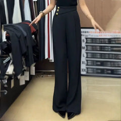 LIZAKOSHT  -  Retro Narrow Version of Wide-leg Pants Draped with Ice Silk Waist-tight Straight Pear Shape to Make You Look Slim