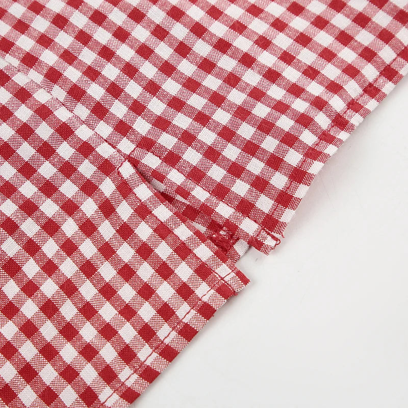 LIZAKOSHT  -  Women Red Plaid Sleeveless Buttons Short Dress Elegant Fashion Lady Streetwear Summer Y2K Sexy Crew Neck Mini Dresses