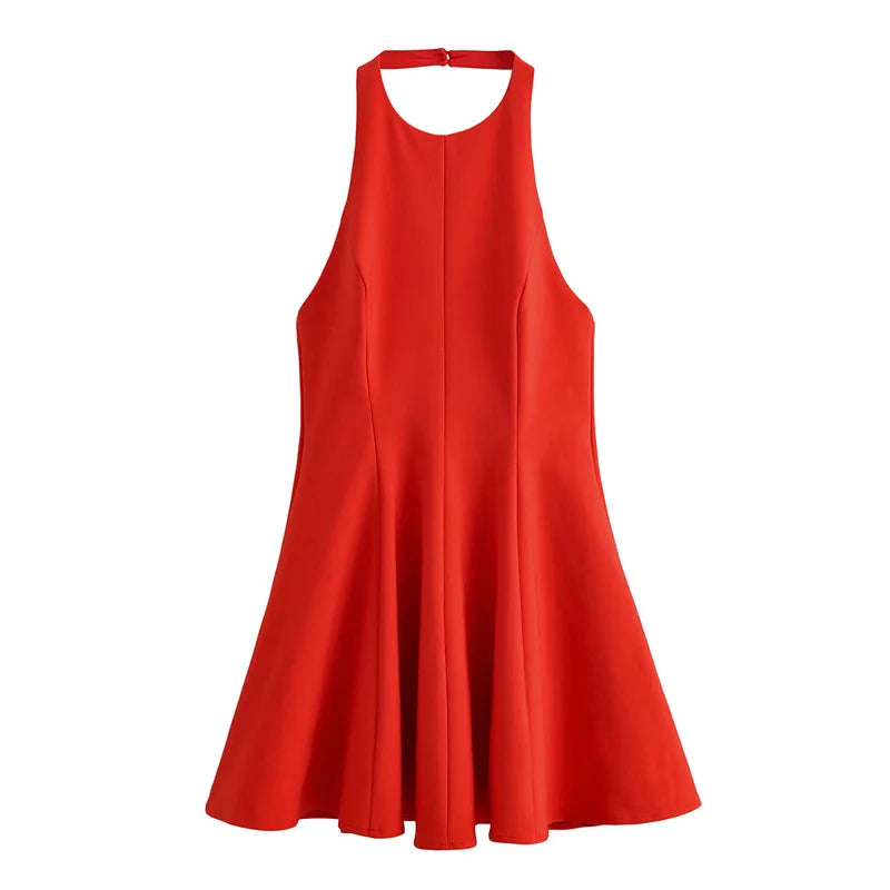 LIZAKOSHT  -  Sexy Solid Halter Backless Short Dresses Women Fashion Sleeveless High Waist Slim Mini Dress Female Summer Chic Casual Robes