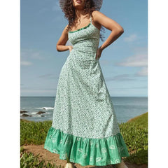 LIZAKOSHT  -  Vacation Dresses y2k Clothes Women Floral Print Spaghetti Strap Sleeveless A Line Long Dress Beach Party Dresses