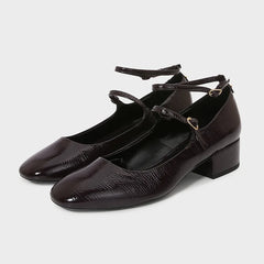 LIZAKOSHT  -  Chunky Heels Square Toe Women Mary Jane Shoes Elegant Ankle Strap Classic Retro Style Patent Leather Daily Office Lady Pumps