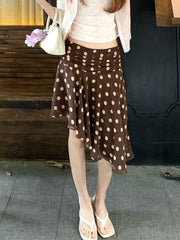 LIZAKOSHT  -  Vintage Dot Print Mini Skirt For Women Summer High Waist Folds Asymmetry Skirts Street Fashion Party Club Casual Skirt New