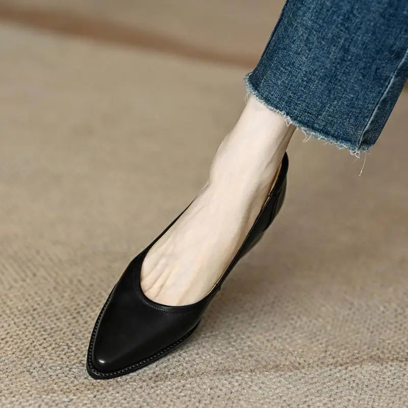 LIZAKOSHT  -  Women's Shoes Pumps Retro Brown Pointed Toe Thick Heels Spring Autumn Office Ladies Dress Pu Leather Fashion Elegant Woman Shoes