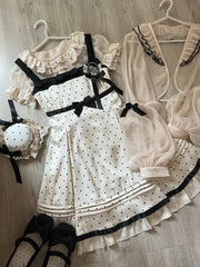 LIZAKOSHT  -  Summer Kawaii Polka Dot 2-piece Set Women Bow Cute Mini Dress + Solid Short Cardigan Daily Elegant Lolita Dress Sets New