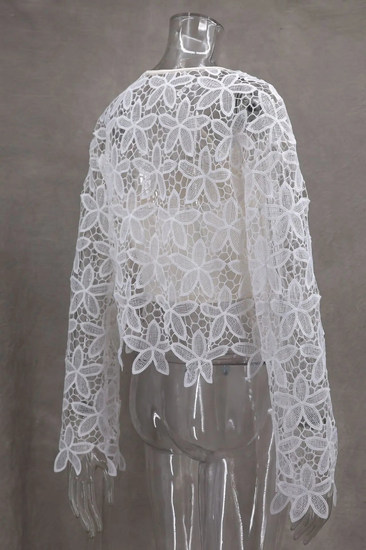 LIZAKOSHT  -  Cute Women's V-Neck Long Sleeve Cardigan Summer Sunscreen Casual White Color Versatile Hollow Lace-Up Design