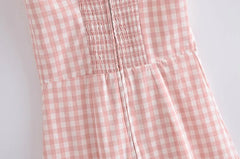 LIZAKOSHT  -  Retro French Pink Gingham Plaid Print Sling Dress Sexy Summer Woman Backless Spaghetti Strap Dresses Strapless Holiday Robe