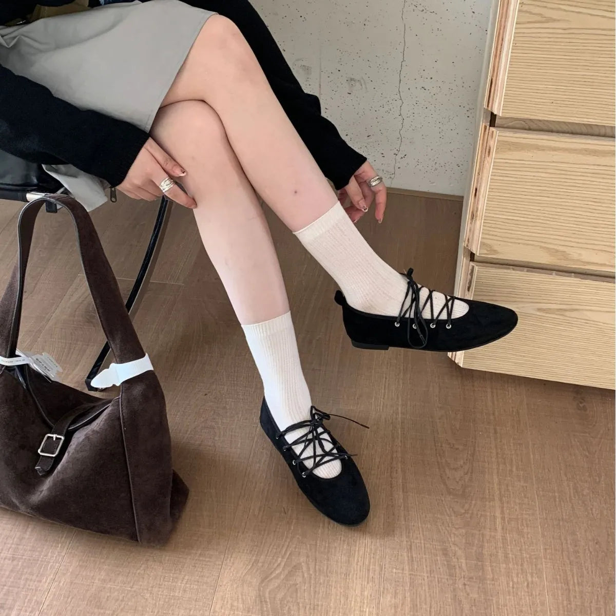 LIZAKOSHT  -  Autumn Cross Tied Round Toe Flat Shoes Women Retro Comfort Casual Shoes Shallow Ballet Style Elegant Mary Jane Shoes Women