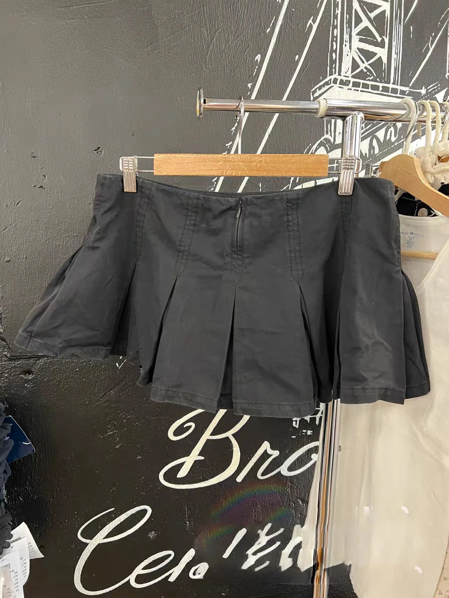 LIZAKOSHT  -  Black Low Waist Mini Pleated Skirts Women Summer New Cotton Simple A-line Shorts Faldas Vintage Y2k Streetwear Solid Sweet Skirt
