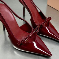 LIZAKOSHT  -  One Line Buckle High Heels Women's Slim Heels New Summer Style Bow Tie Wrap Hollowed Out Patent Leather Sandals