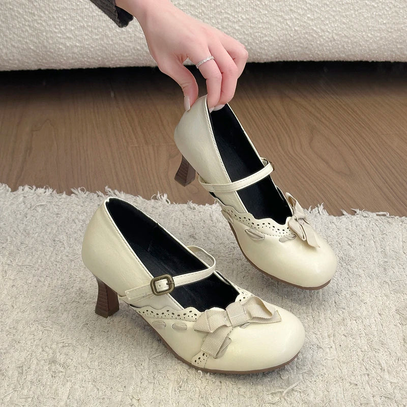 LIZAKOSHT  -   New Spring Thick Heel Women Mary Jane Shoes Fashion Butterfly-knot Buckle Strap Shoes Ladies Designer Luxury Dress Pumps