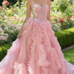 LIZAKOSHT  -  Exquisite Pink Beads Sleeveless V-Neck A-Line Formal Evening Dresses Birthday Party Prom Gowns Customized