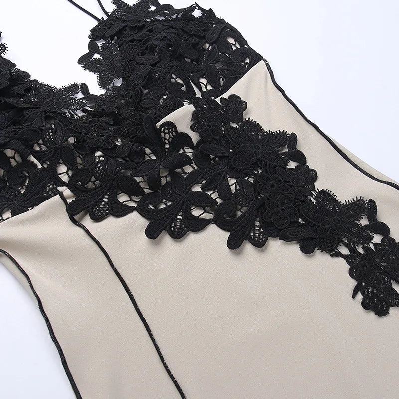 LIZAKOSHT  -  Sexy Deep Vstrap Dress Slim Fit Backless Party Dress Floral Vacation Bodycon Streetwear Long Dress Elegant Beach Skirt