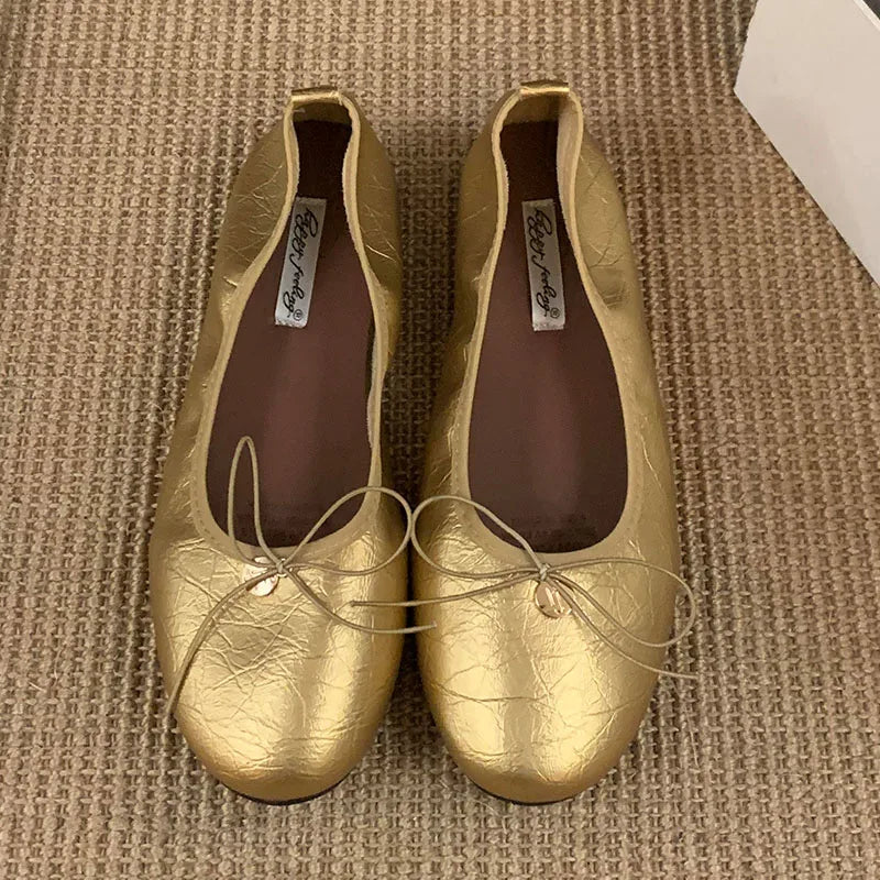 LIZAKOSHT  -  New Women Flat Shoes Fashion Round Toe Shallow Slip On Ladies Elegant Ballerina Soft Flat Heel Dress Single Shoes New Woman