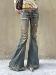 LIZAKOSHT  -  Vintage Low Rise Flared Jeans Streetwear Wide Leg Denim Pants Y2k Aesthetic Female Straight Trousers Chic All Match New