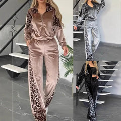 LIZAKOSHT  -  The Latest Hit in Is A New Leopard Print Contrasting Trousers Long-sleeved Loungewear Set